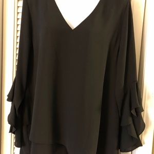 NEW Vince Camuto Blouse Slimming Bell Sleeve Top XL Rich Black Flowy 9121005